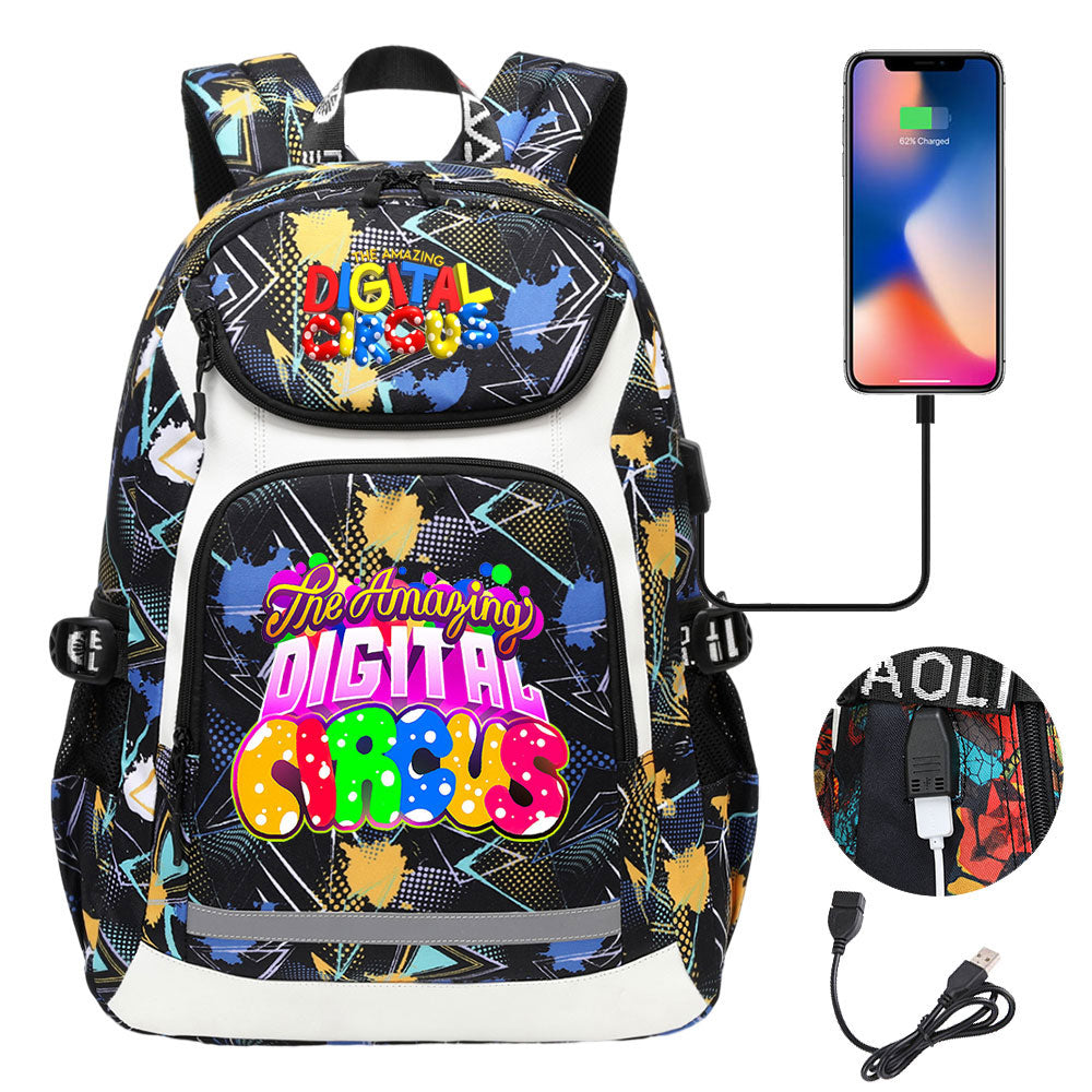 The Amazing Digital Circus USB Charging Backpack School Notebook Travel Bags