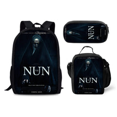 Nun Scary Movie Backpack Schoolbag Lunch Bag Pencil Bag for Kids Students 3PCS