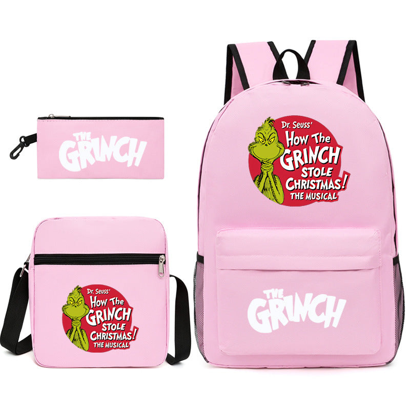 The Grinch Printed Schoolbag Backpack Shoulder Bag Pencil Bag 3pcs set for Kids Students