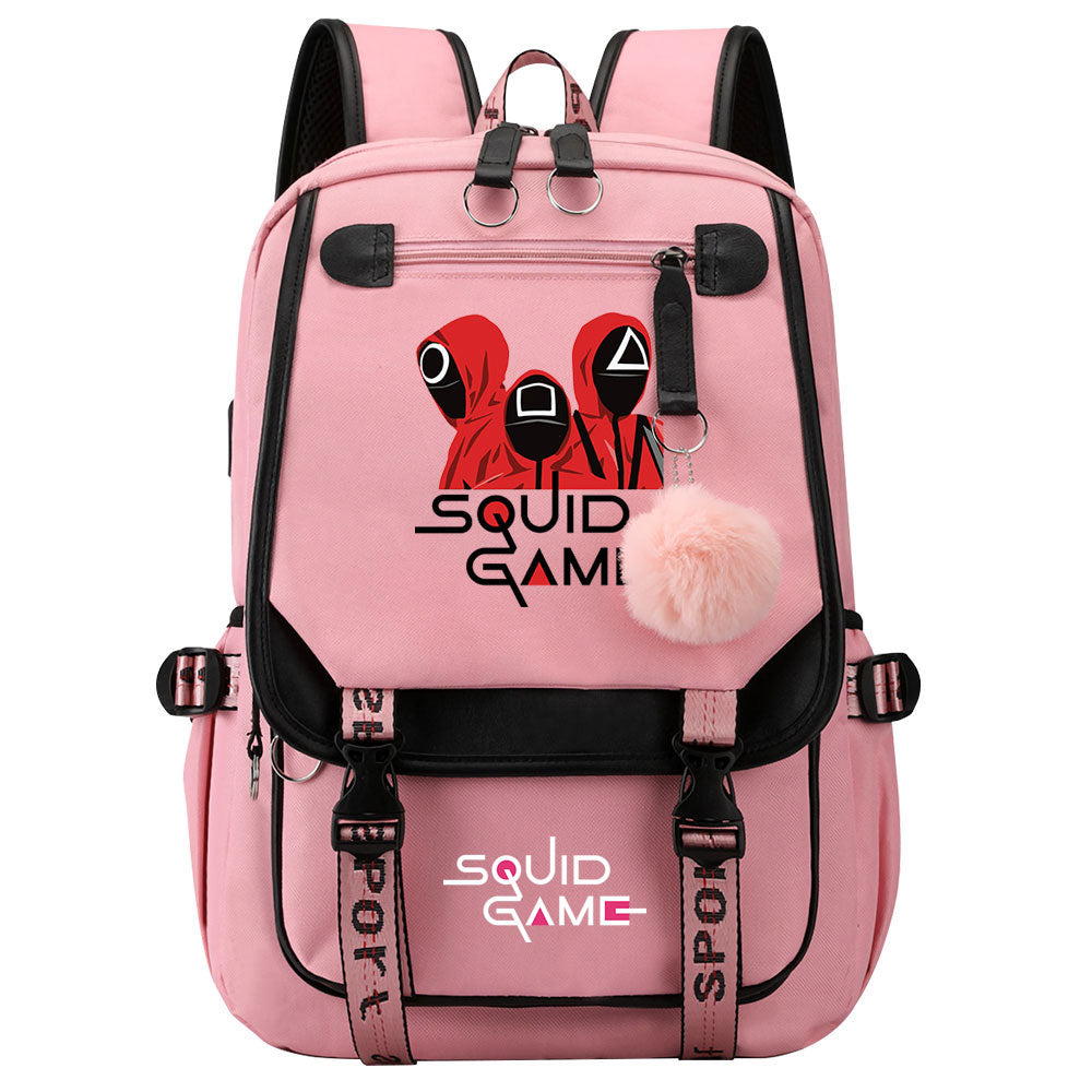 Squid Game Waterproof Backpack School Notebook Travel Bags USB Charging