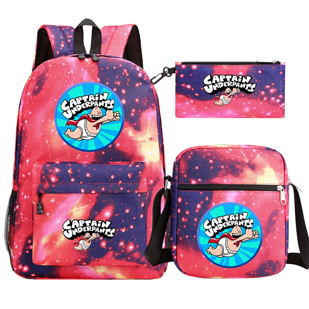 Captain Underpants Printed Schoolbag Backpack Shoulder Bag Pencil Bag 3pcs set for Kids Students