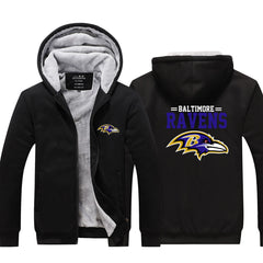 Baltimore  Football Ravens  Unisex Lined Hoodie Fleece Sweatshirt Full Zipper Hooded Thicken Jacket