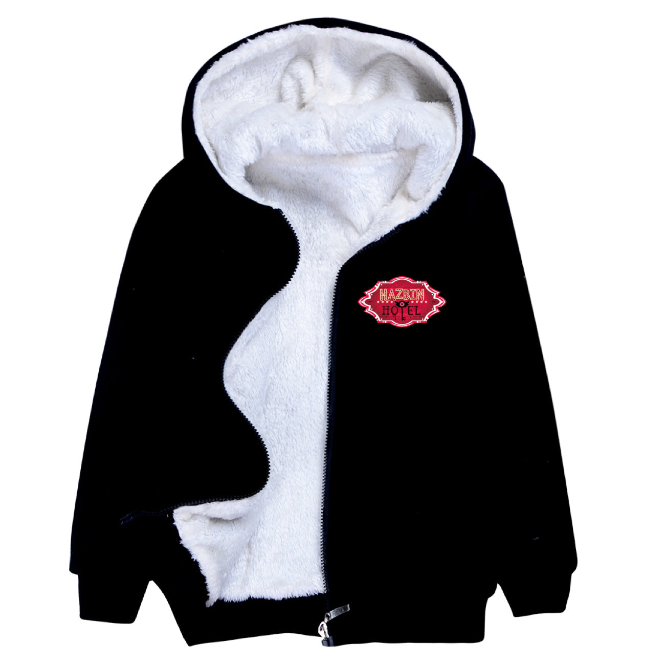 Hazbin Hotel Superstar Sherpa Lined Hoodie Fleece Sweatshirt Full Zip Hooded Jacket for Kids