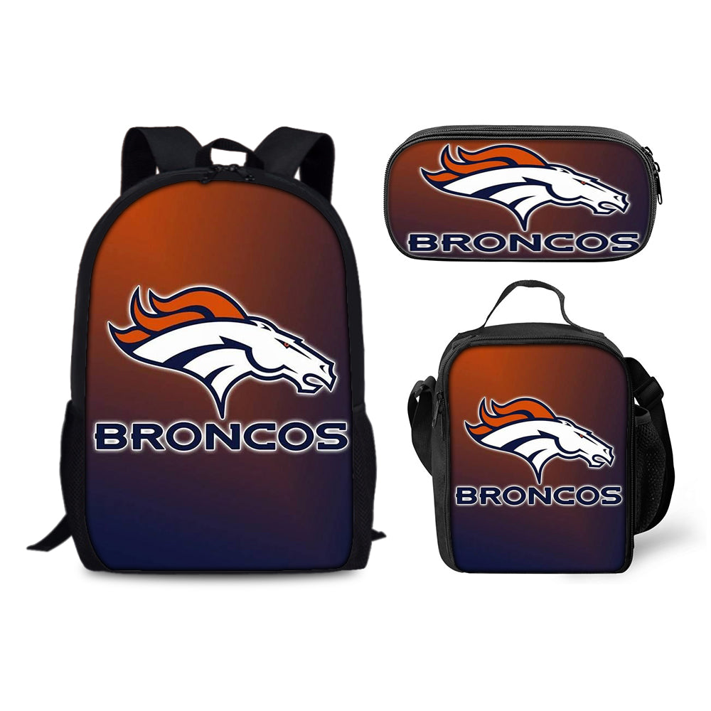 Denver Broncos Football Team Backpack Schoolbag Lunch Bag Pencil Bag for Kids Students 3PCS