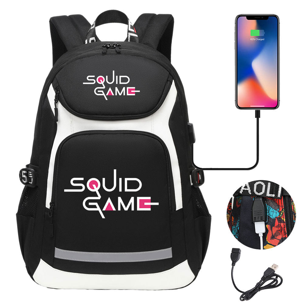 Squid Game USB Charging Backpack School Notebook Travel Bags