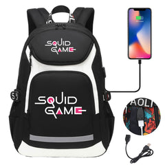 Squid Game USB Charging Backpack School Notebook Travel Bags