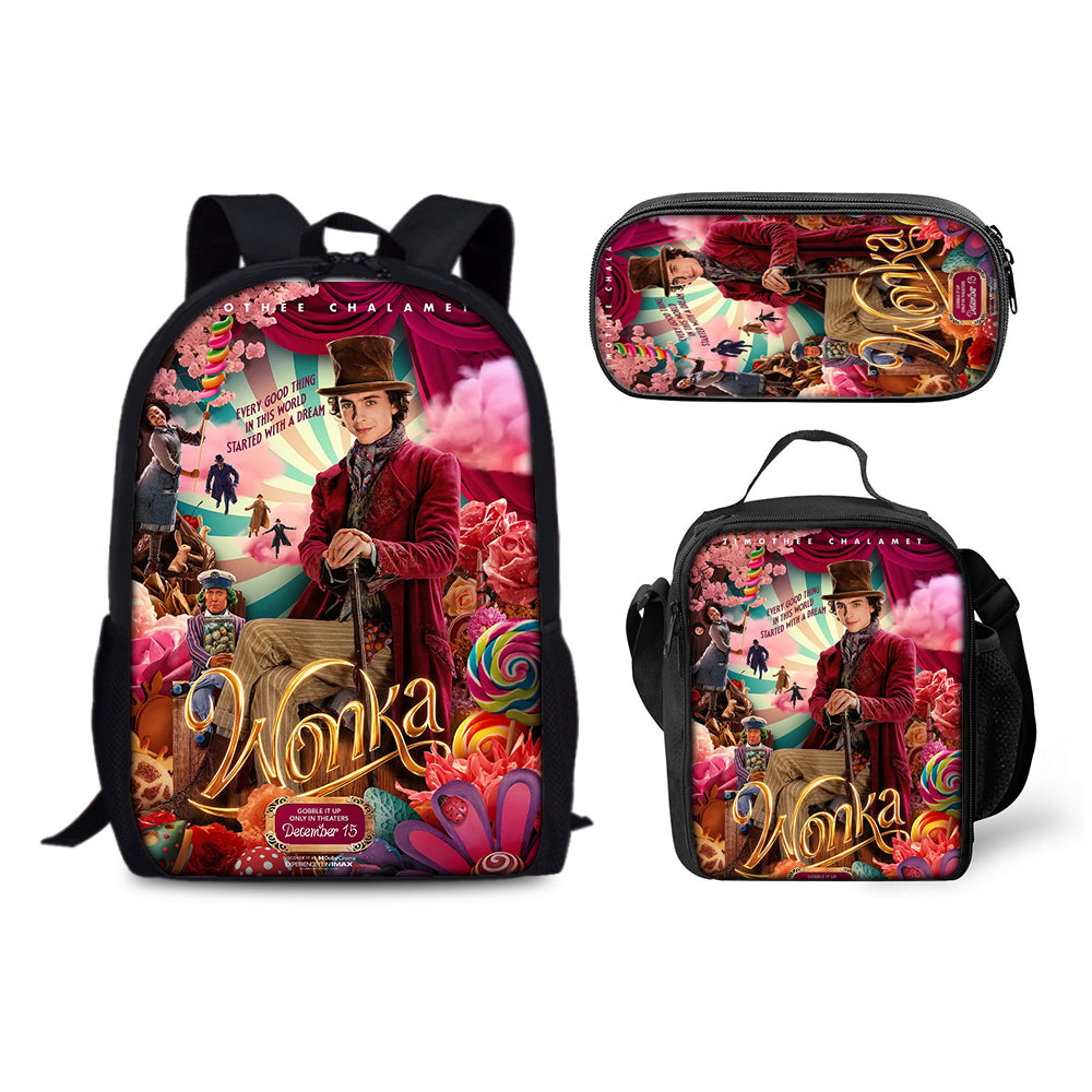 Wonka Backpack Schoolbag Lunch Bag Pencil Bag for Kids Students 3PCS