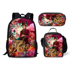 Wonka Backpack Schoolbag Lunch Bag Pencil Bag for Kids Students 3PCS