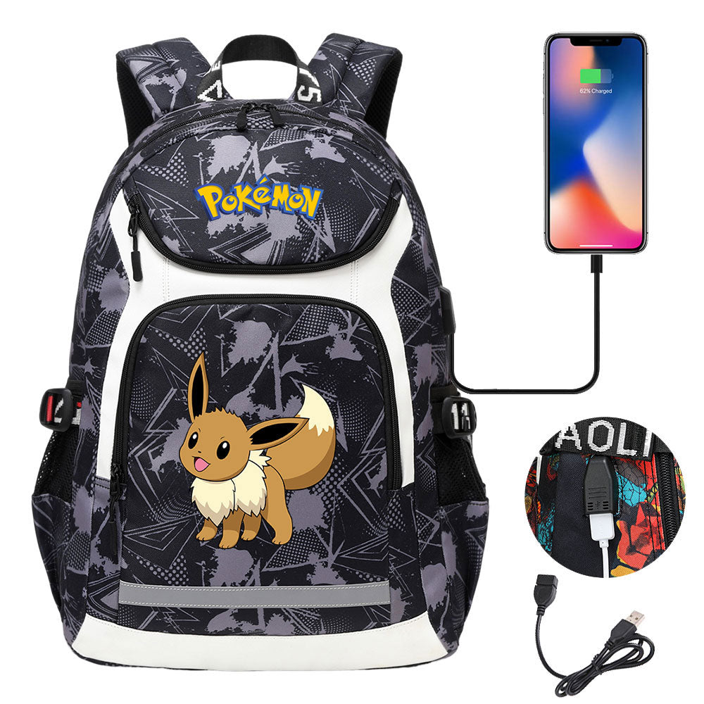 Pikachu USB Charging Backpack School Notebook Travel Bags