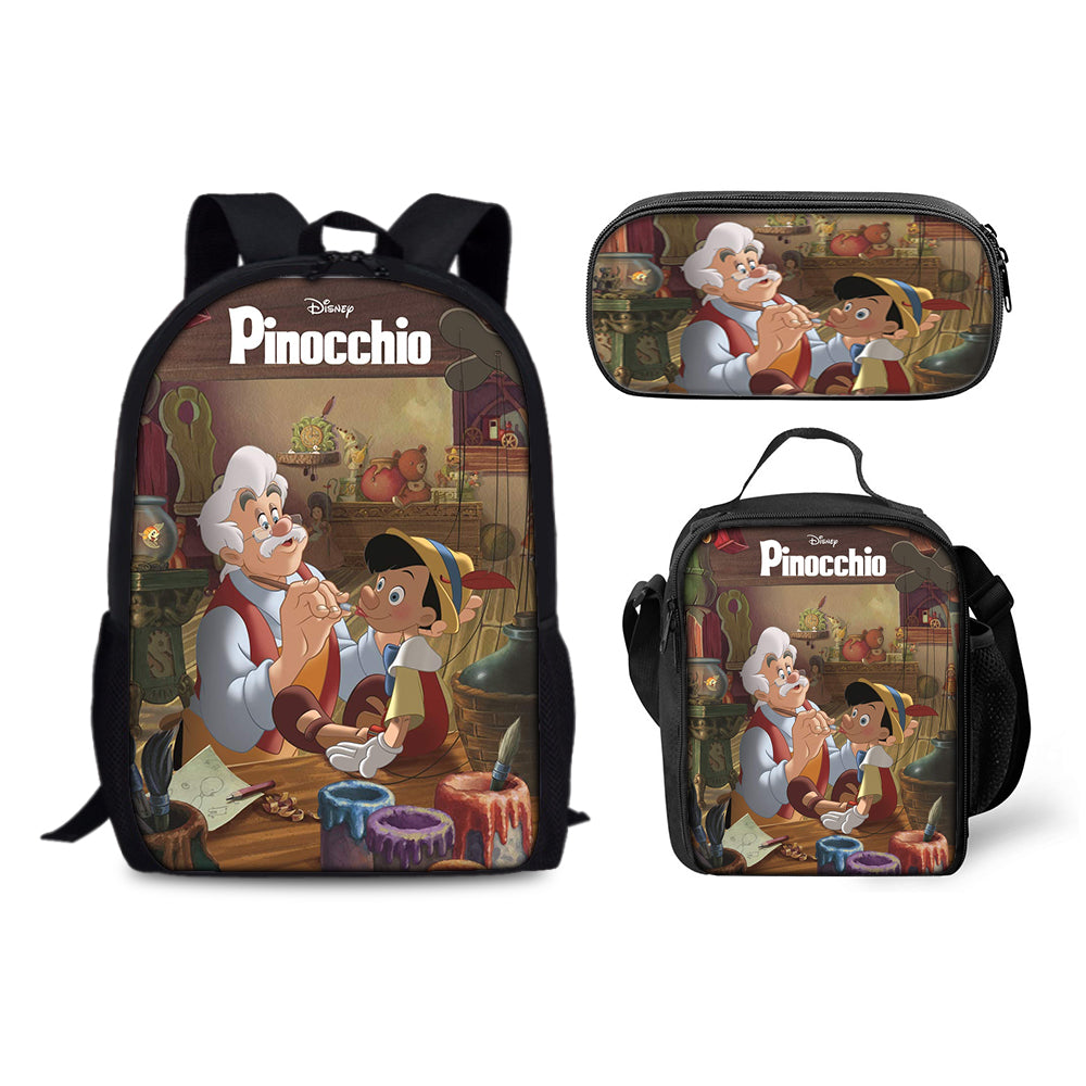 Pinocchio Backpack Schoolbag Lunch Bag Pencil Bag for Kids Students 3PCS