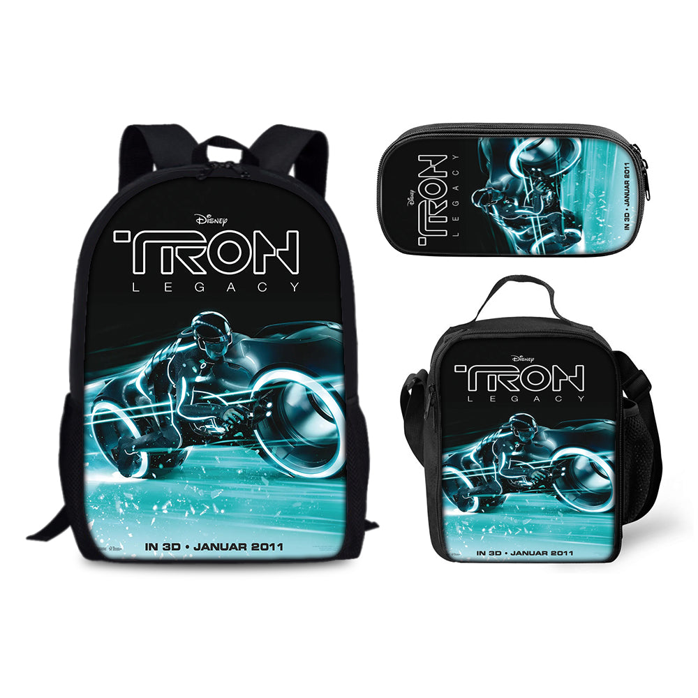 Tron Legacy Backpack Schoolbag Lunch Bag Pencil Bag for Kids Students 3PCS