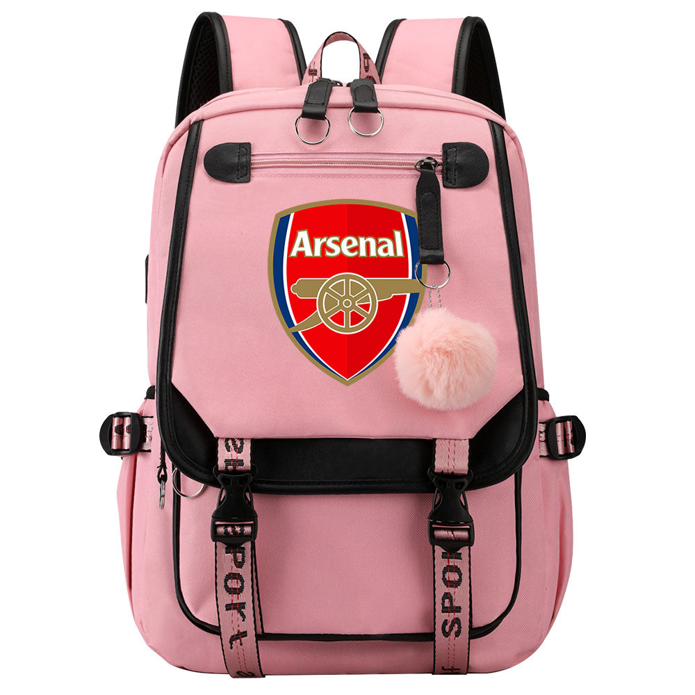 Arsenal Football Club Waterproof Backpack School Notebook Travel Bags USB Charging