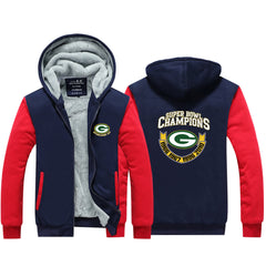 Green Bay Football Packers  Unisex Lined Hoodie Fleece Sweatshirt Full Zipper Hooded Thicken Jacket