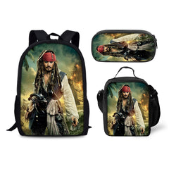 Pirates of the Caribbean Backpack Schoolbag Lunch Bag Pencil Bag for Kids Students 3PCS