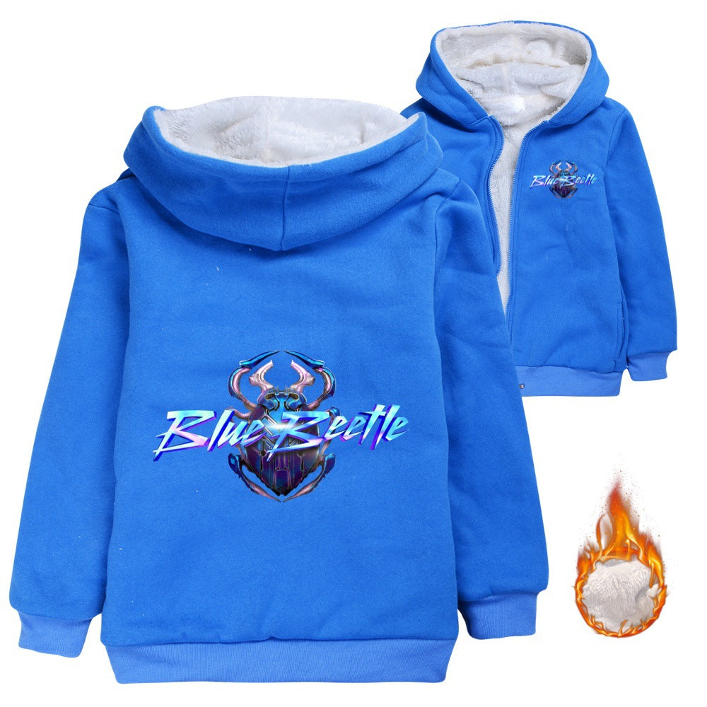 Blue Beetle Sherpa Lined Hoodie Fleece Sweatshirt Full Zip Hooded Jacket for Kids