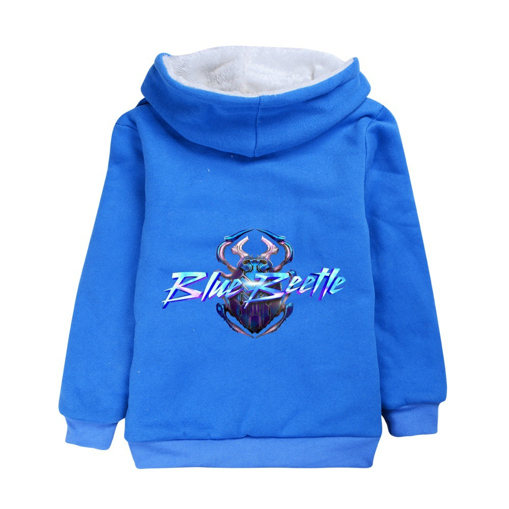 Blue Beetle Sherpa Lined Hoodie Fleece Sweatshirt Full Zip Hooded Jacket for Kids