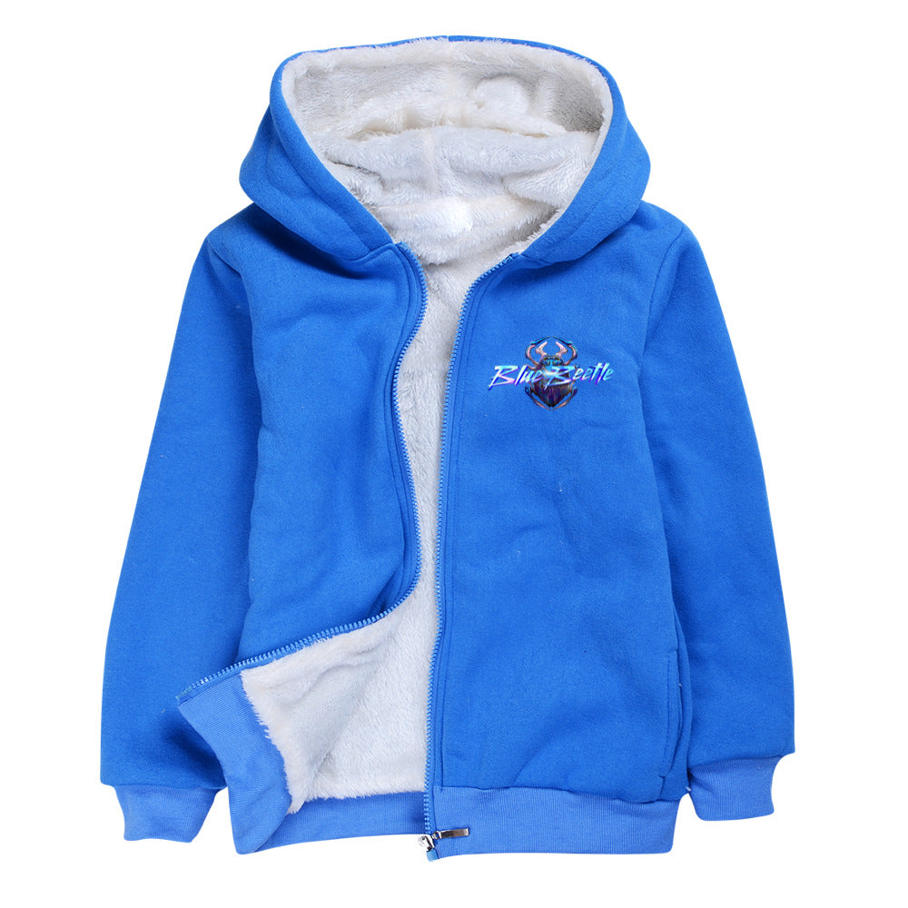 Blue Beetle Sherpa Lined Hoodie Fleece Sweatshirt Full Zip Hooded Jacket for Kids