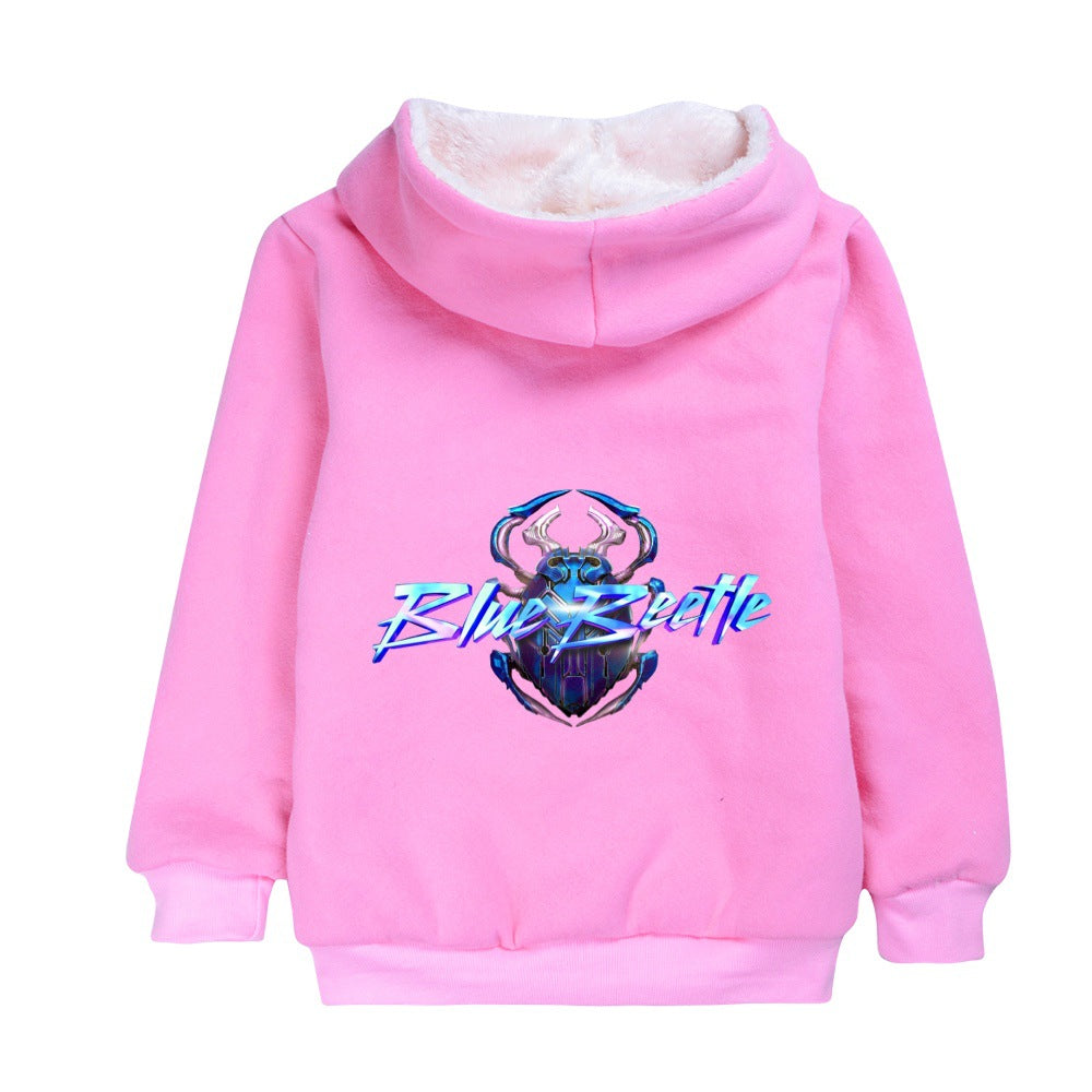 Blue Beetle Sherpa Lined Hoodie Fleece Sweatshirt Full Zip Hooded Jacket for Kids