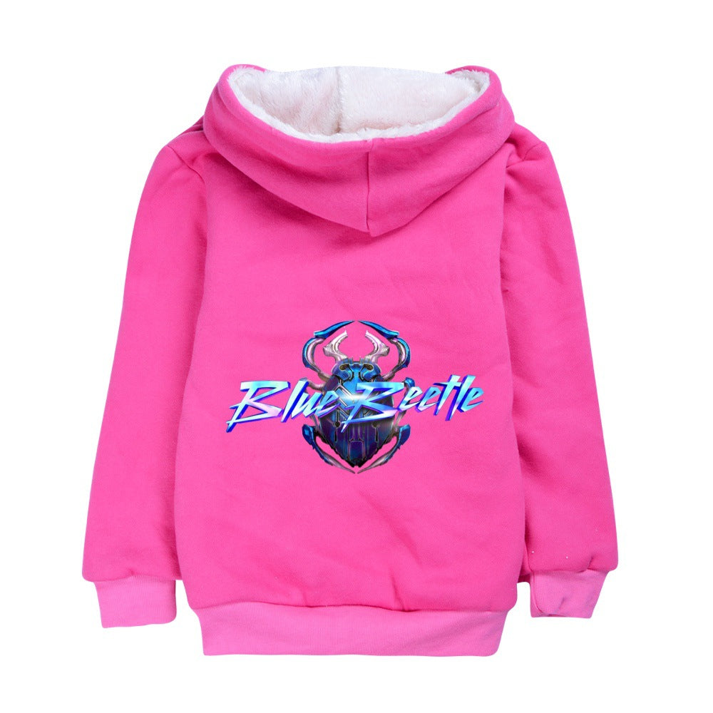 Blue Beetle Sherpa Lined Hoodie Fleece Sweatshirt Full Zip Hooded Jacket for Kids