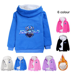 Blue Beetle Sherpa Lined Hoodie Fleece Sweatshirt Full Zip Hooded Jacket for Kids