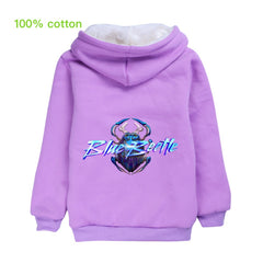 Blue Beetle Sherpa Lined Hoodie Fleece Sweatshirt Full Zip Hooded Jacket for Kids