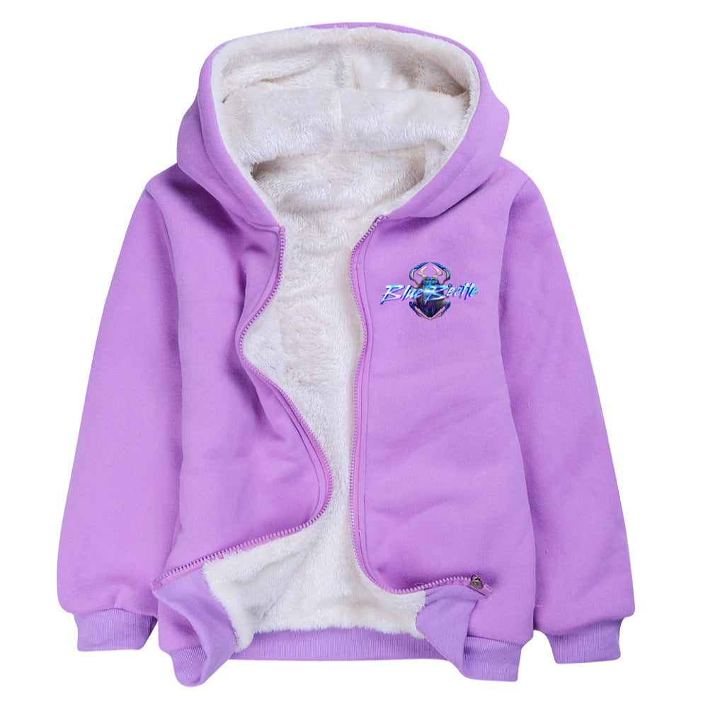 Blue Beetle Sherpa Lined Hoodie Fleece Sweatshirt Full Zip Hooded Jacket for Kids