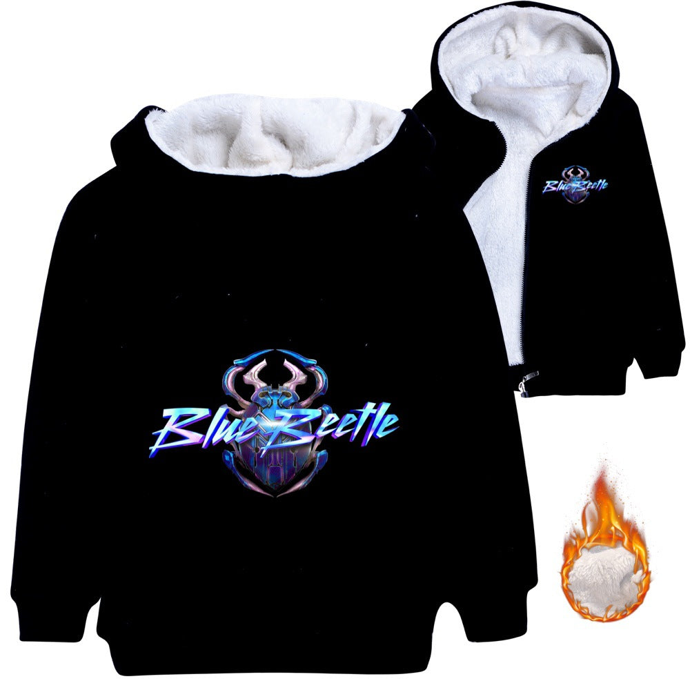 Blue Beetle Sherpa Lined Hoodie Fleece Sweatshirt Full Zip Hooded Jacket for Kids