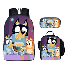 Blue Heeler Bingo Full Printed Backpack Schoolbag Travel Notebook Bag Lunch Bag Pencil Bag for Kids Students 3PCS