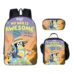 Blue Heeler Bingo Full Printed Backpack Schoolbag Travel Notebook Bag Lunch Bag Pencil Bag for Kids Students 3PCS