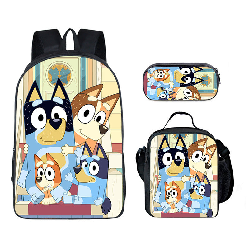 Blue Heeler Bingo Full Printed Backpack Schoolbag Travel Notebook Bag Lunch Bag Pencil Bag for Kids Students 3PCS