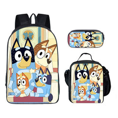 Blue Heeler Bingo Full Printed Backpack Schoolbag Travel Notebook Bag Lunch Bag Pencil Bag for Kids Students 3PCS