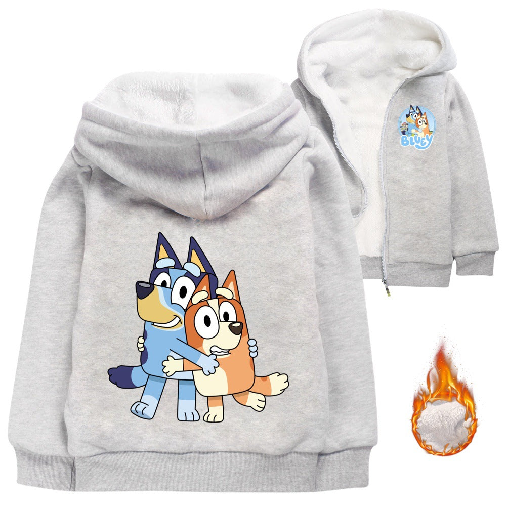 Blue Heeler Bingo Sherpa Lined Hoodie Fleece Sweatshirt Full Zip Hooded Jacket for Kids