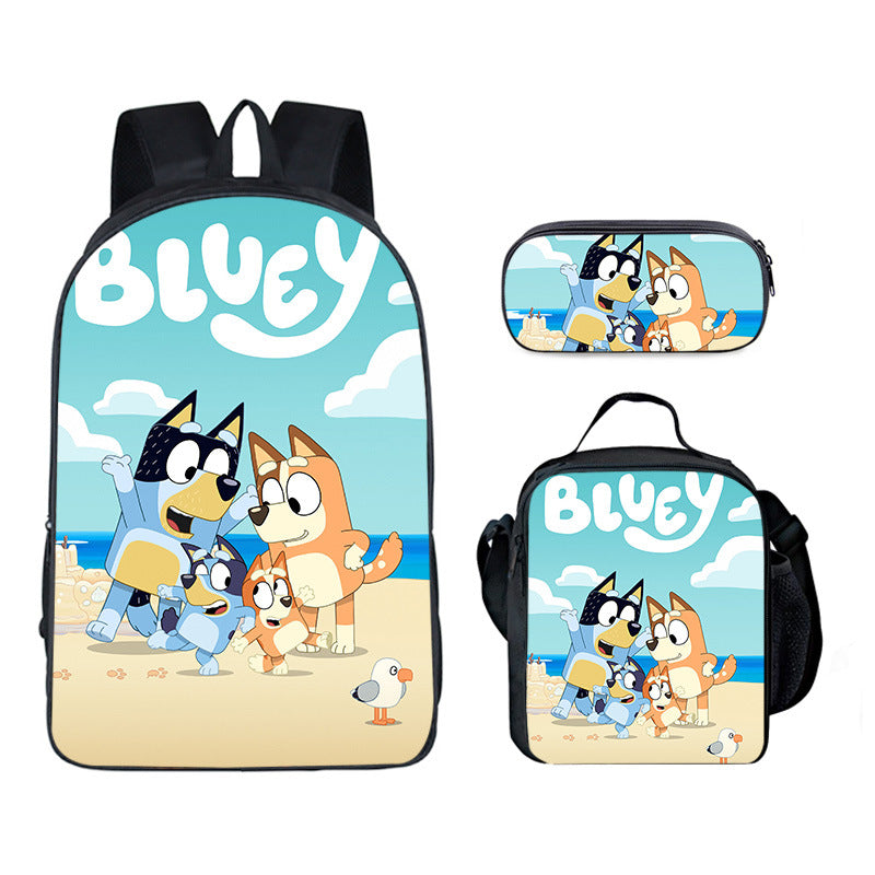 Blue Heeler Bingo Full Printed Backpack Schoolbag Travel Notebook Bag Lunch Bag Pencil Bag for Kids Students 3PCS