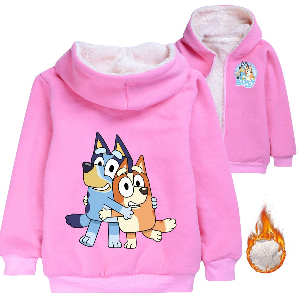 Blue Heeler Bingo Sherpa Lined Hoodie Fleece Sweatshirt Full Zip Hooded Jacket for Kids