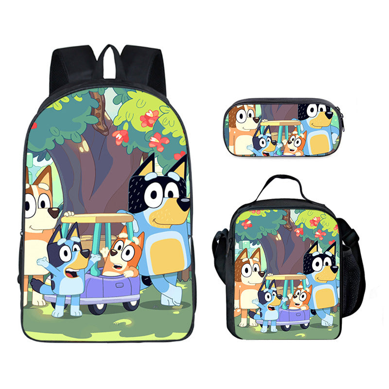 Blue Heeler Bingo Full Printed Backpack Schoolbag Travel Notebook Bag Lunch Bag Pencil Bag for Kids Students 3PCS