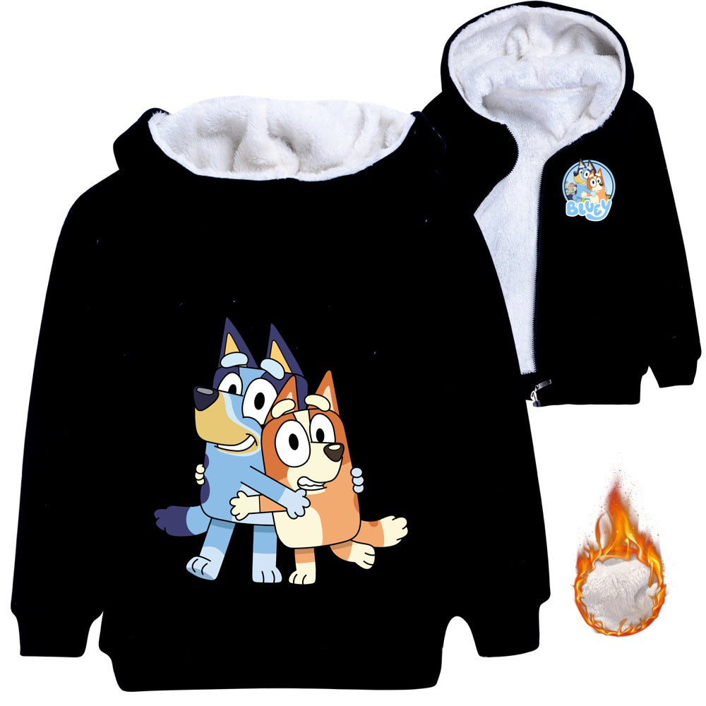 Blue Heeler Bingo Sherpa Lined Hoodie Fleece Sweatshirt Full Zip Hooded Jacket for Kids