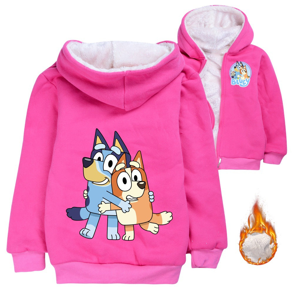 Blue Heeler Bingo Sherpa Lined Hoodie Fleece Sweatshirt Full Zip Hooded Jacket for Kids