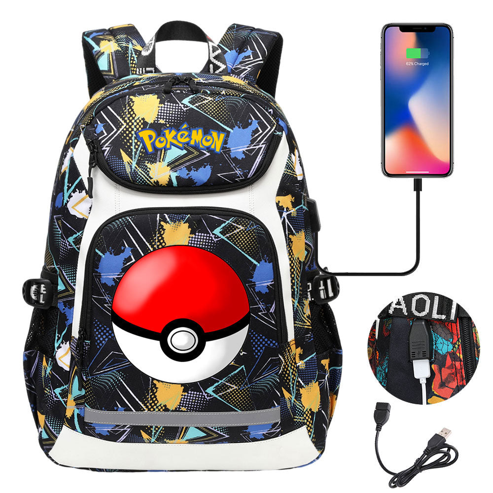 Pikachu USB Charging Backpack School Notebook Travel Bags