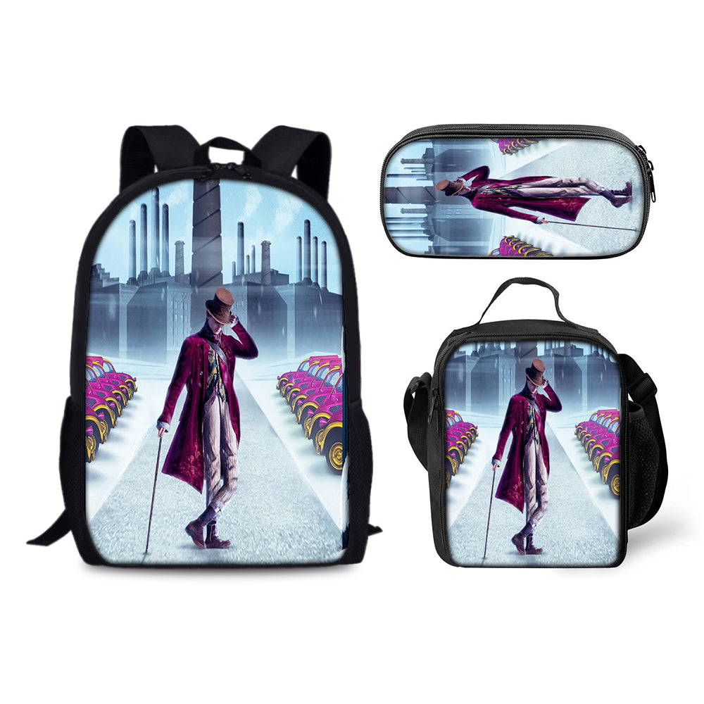 Wonka Backpack Schoolbag Lunch Bag Pencil Bag for Kids Students 3PCS