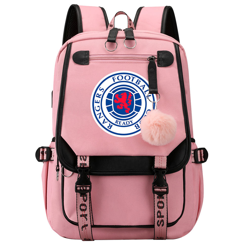 Rangers Football Club Waterproof Backpack School Notebook Travel Bags USB Charging