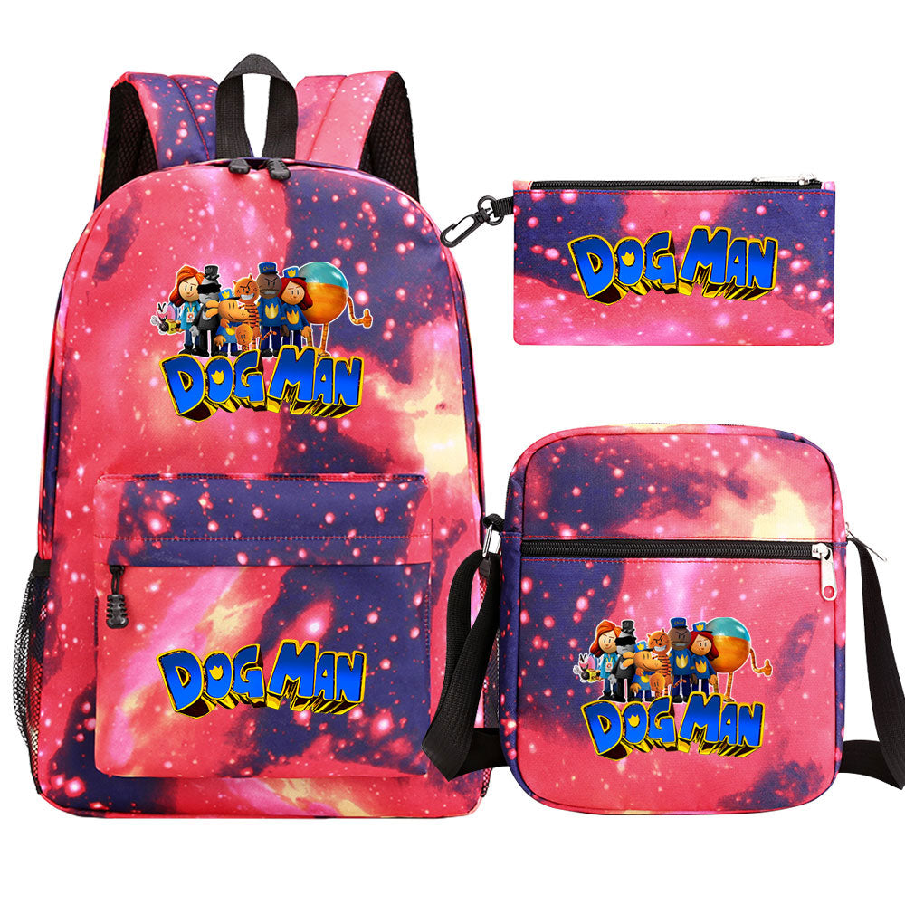 Dog Man Printed Schoolbag Backpack Shoulder Bag Pencil Bag 3pcs set for Kids Students