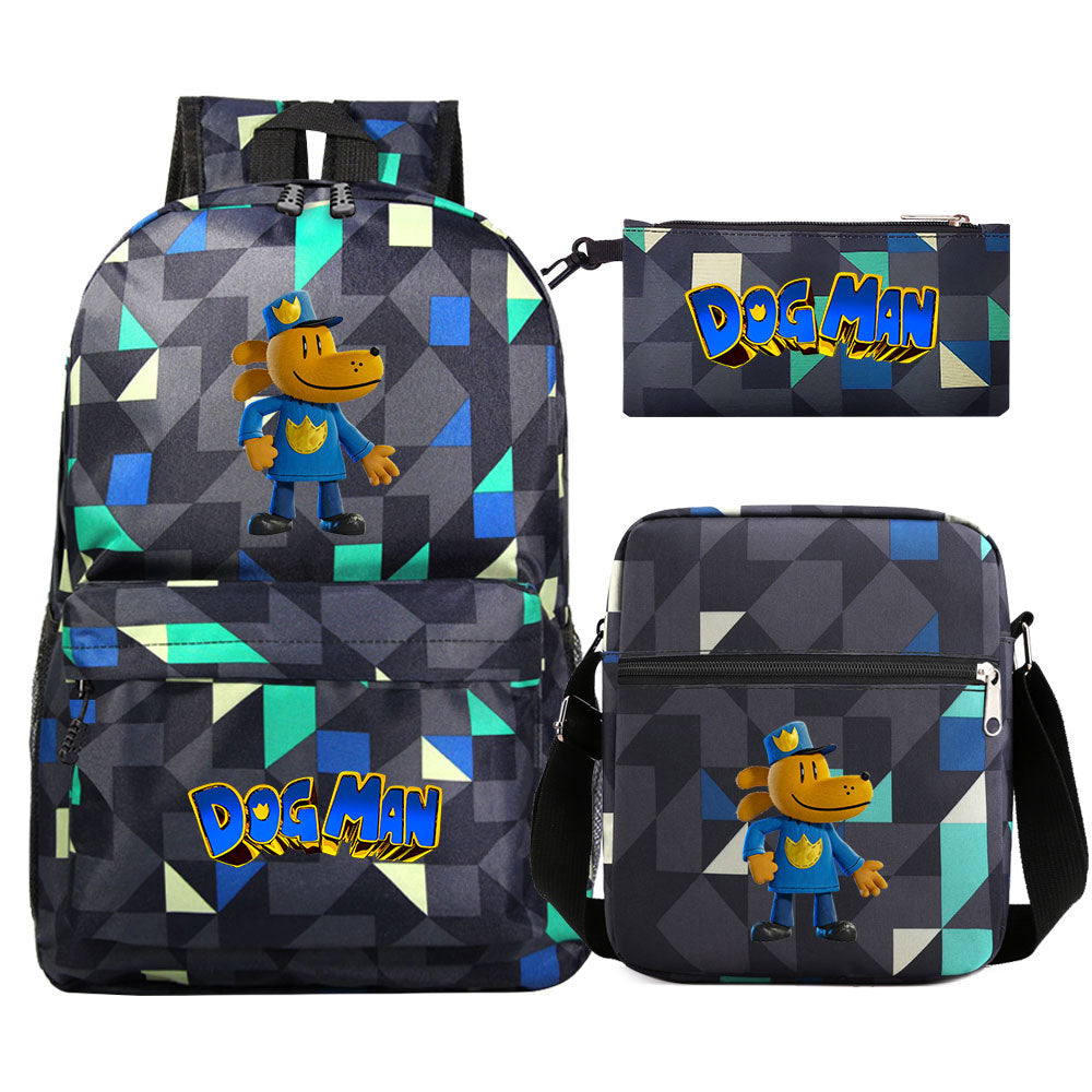 Dog Man Printed Schoolbag Backpack Shoulder Bag Pencil Bag 3pcs set for Kids Students