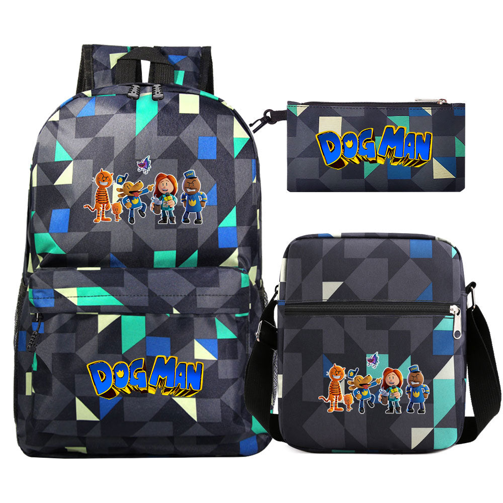 Dog Man Printed Schoolbag Backpack Shoulder Bag Pencil Bag 3pcs set for Kids Students