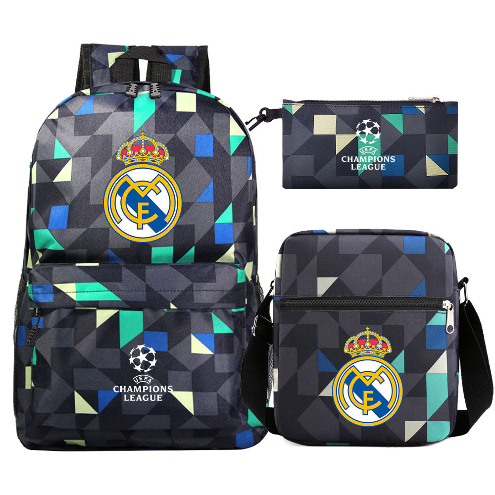 Real Madrid Football Club Schoolbag Backpack Shoulder Bag Pencil Bag 3pcs set for Kids Students