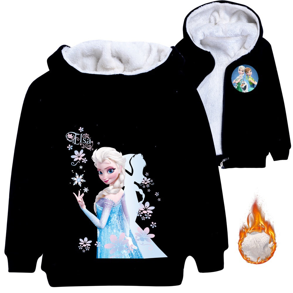 Frozen Elsa Princess Sherpa Lined Hoodie Fleece Sweatshirt Full Zip Hooded Jacket for Kids