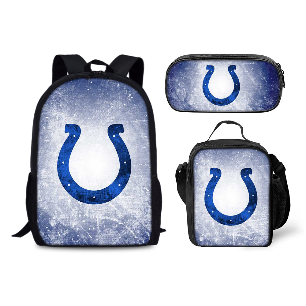 Indianapolis Colts Football Team Backpack Schoolbag Lunch Bag Pencil Bag for Kids Students 3PCS