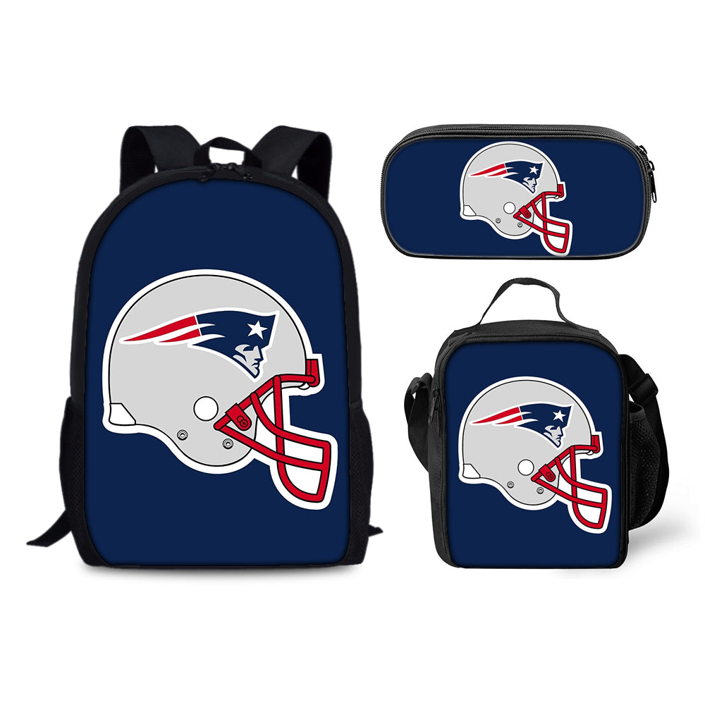 New England Patriots Football Team  Backpack Schoolbag Lunch Bag Pencil Bag for Kids Students 3PCS