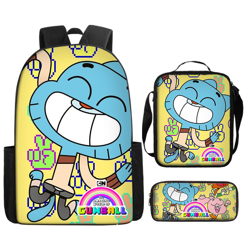 The Amazing World of Gumball Full Printed Backpack Schoolbag Travel Notebook Bag Lunch Bag Pencil Bag for Kids Students 3PCS