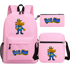 Dog Man Printed Schoolbag Backpack Shoulder Bag Pencil Bag 3pcs set for Kids Students