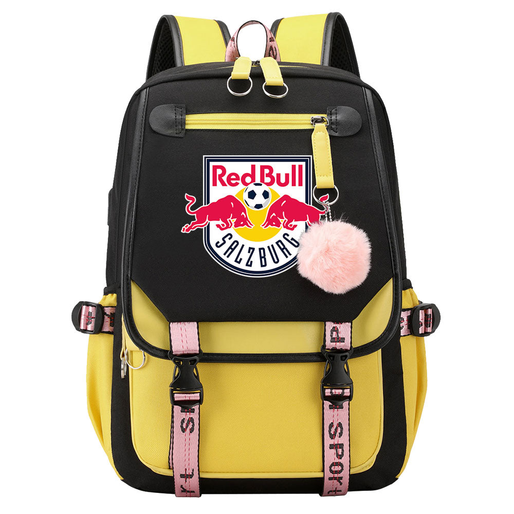 Salzburg Football Club Waterproof Backpack School Notebook Travel Bags USB Charging